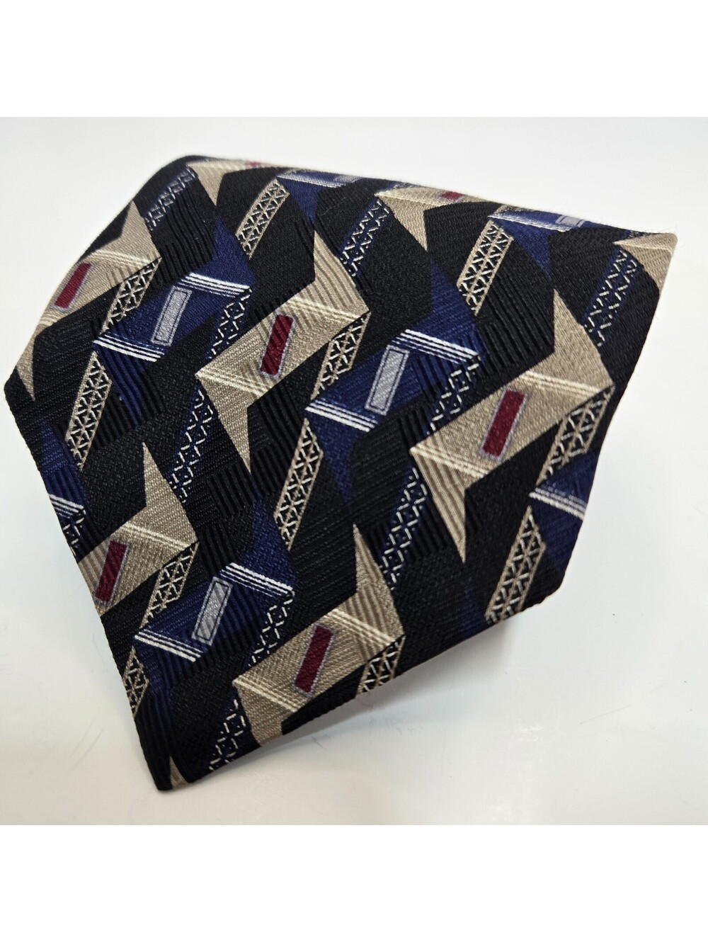 Vintage Louis Feraud Silk Tie Mens Geometric Abstract Pattern Navy Black Grey